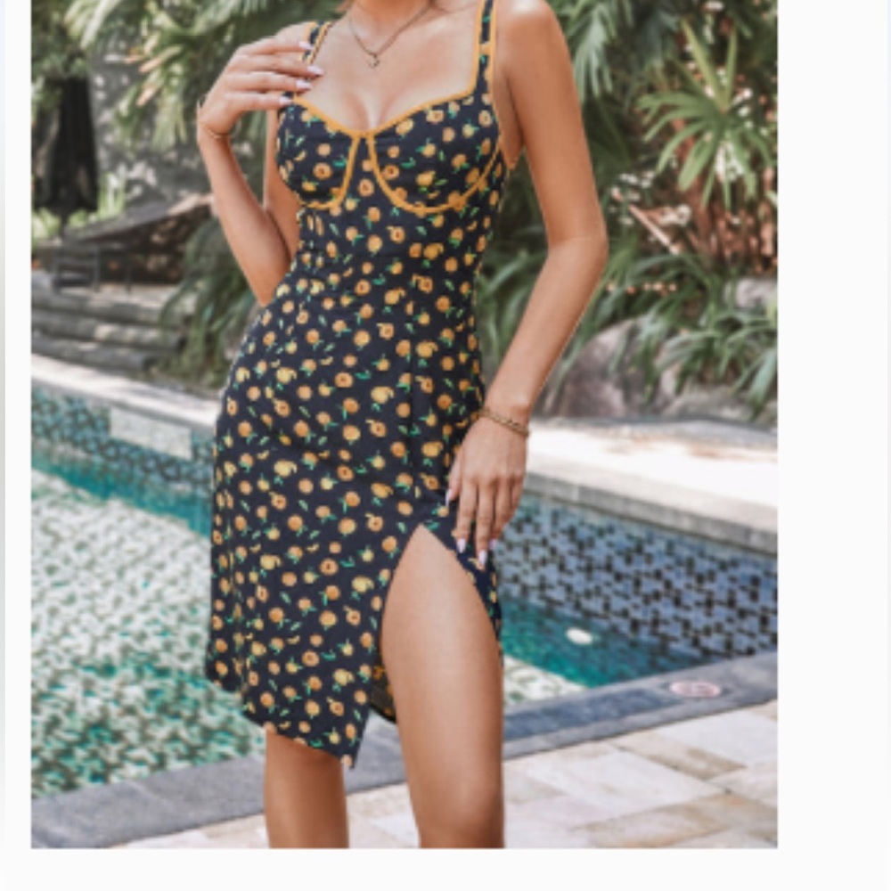 Black and Orange Peach Print Dress Cupshe
